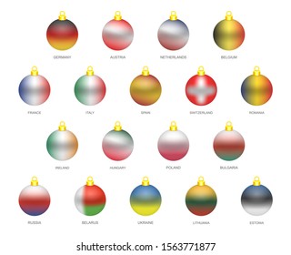 Set of Christmas balls with flags of European countries