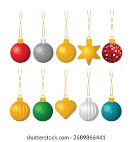 Conjunto de bolas de Navidad plana elemento de dibujos animados