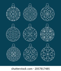 Set of christmas balls with geometric patterns