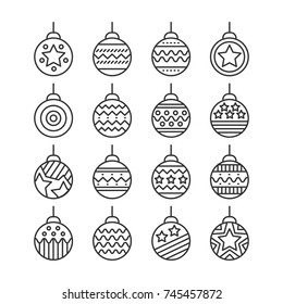 Set of Christmas balls icon. Thin Line art. Editable stroke