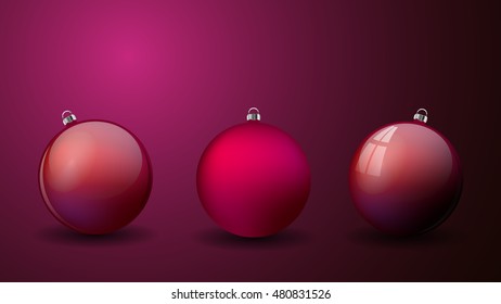 Set Christmas balls isolated. Happy New Year bauble traditional. Merry Xmas greeting card design element. Vector illustration. Card
