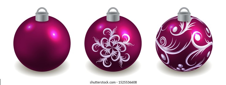 Set of Christmas balls isolated on white. Toys for New Year or Christmas tree design  ornate withpattern. Vector illustration