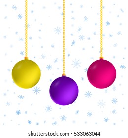 Set of christmas balls isolated on white background with snowflakes.