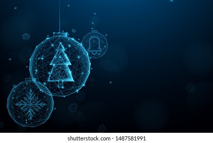 Set Christmas balls from lines, triangles and particle style design. Illustration vector