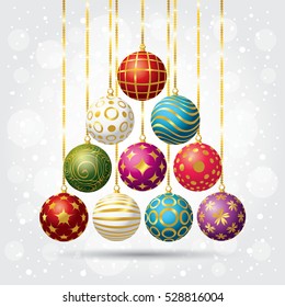 A set of Christmas balls. New Year background with Christmas balls. Vector illustration