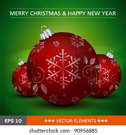 Set of christmas balls on green background
