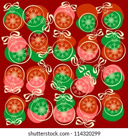 Set of Christmas Balls on Red Background, Vector Clip-Art Illustration