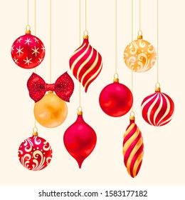 Set of Christmas balls on white background
