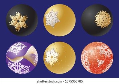 Set of Christmas balls with openwork snowflakes. Vector image