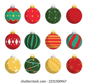 set christmas balls ornament decorations flat icon vector illustrations EPS10