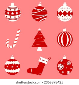 Juego de pelotas de Navidad y adornos de Navidad 12 iconos símbolo
