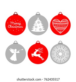 A set of Christmas balls with ornaments and decorative design elements