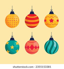 Set of Christmas balls. Set of Christmas ornaments. Vector illustration of Christmas ball ornaments.