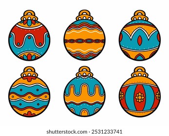 Set of Christmas balls. Set of Christmas ornaments. Vector illustration of Christmas ball ornaments.