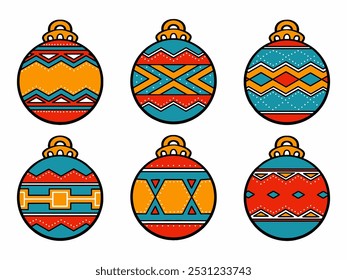 Set of Christmas balls. Set of Christmas ornaments. Vector illustration of Christmas ball ornaments.