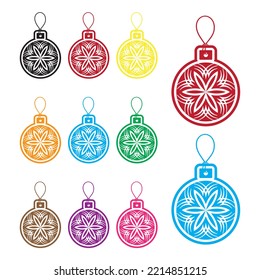 Set of Christmas balls with a pattern isolated on a white background. Merry Christmas toys. Vector Happy New Year design elements.