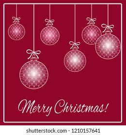 Set of Christmas balls, red and white color on red background. Vector illustration