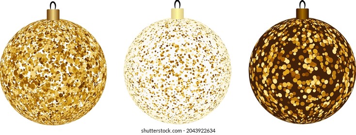 set of Christmas balls with sequins inside, Christmas tree decoration for Christmas, isolated on a white background