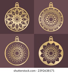 Set of Christmas balls. Template for laser cutting, plotter cutting or printing on paper. Vector image. The stencil. New Year's theme.