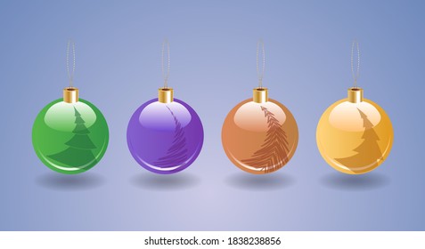 Set of Christmas balls with Christmas tree reflection vector image