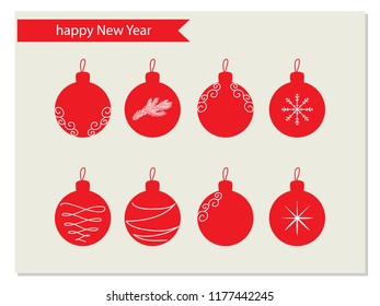 A set of Christmas balls. Vector illustration. Picture for printing on banners, posters, postcards.