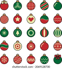 Conjunto de iconos de color de las bolas de navidad vectorial contorno.