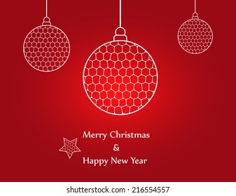 Set of christmas balls in white color on gradient red background. Vector illustration EPS10.