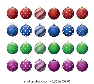 Set Christmas Balls Winter Holiday Collection. New Year balls with Snowflakes, Circles and Abstract Patterns. Christmas and New Year celebrating. Winter Holidays Symbol Isolated on a White Background