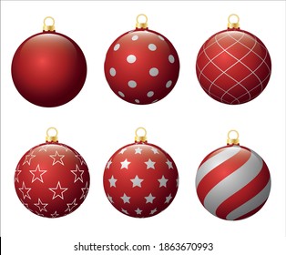 Set Christmas Balls Winter Holiday Collection. New Year balls with Snowflakes, Circles and Abstract Patterns. Christmas and New Year celebrating. Winter Holidays Symbol Isolated on a White Background