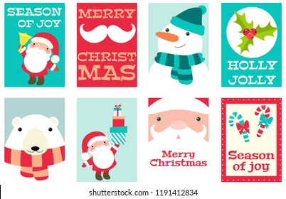 Set of Christmas banner, background, flyer, placard. Xmas poster and sticker for scrapbooking. Vector template card for greeting, decoration, congratulation, invitation in red and green color. EPS8