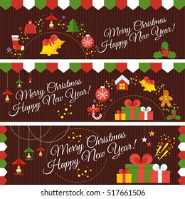 Set of christmas banners. Christmas decoration vector design elements collection. Flat vector cartoon illustration. Objects isolated on a white background.