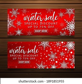 Set of christmas banners sale with fir branches and red christmas balls