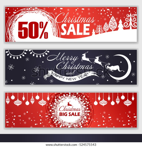 Set Christmas Banners Sale Vector Illustration Stock Vector