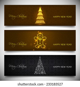 Set of Christmas banners with stylish tree and gingerbread man.