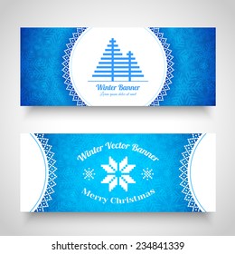 Set of Christmas Banners. Vector winter design with snowflakes and christmas tree
