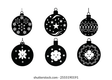 Set of Christmas bauble ornament silhouette vector illustration