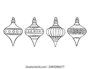 Set of Christmas baubles. Decoration isolated elements. Hand drawn vector illustration.