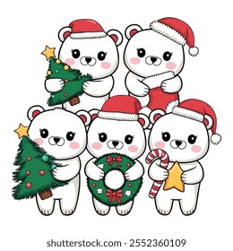 A set of Christmas bear icons collection