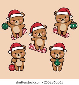 A set of Christmas bear icons collection