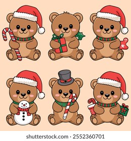 A set of Christmas bear icons collection