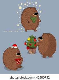 Set of Christmas bears in various poses. 