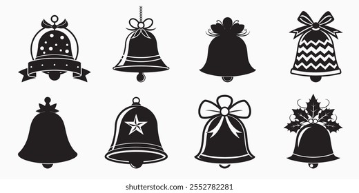 Set of Christmas Bell Silhouette on White Background