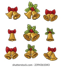 set of christmas bells cartoon vector