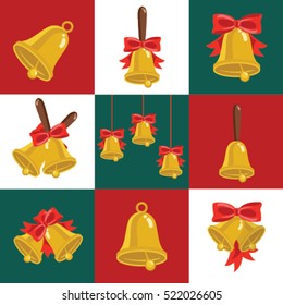 Set of christmas bells flat icon with long shadow vector illustrator