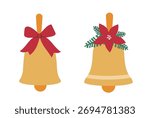 Set of Christmas Bells flat vector illustration.
Christmas bells tied with bow clipart cartoon.
White background.