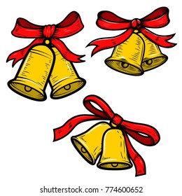 Set of Christmas bells illustrations on white background. Design elements for poster, card, banner. Vector illustration