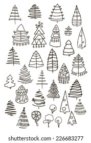 Set of Christmas black trees isolated on white background. Vector illustration. Graphic design editable for your design.