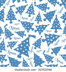 set of christmas blue tree decoration white seamless pattern eps10