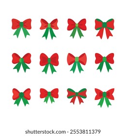 A Set of Christmas Bow Ribbon Vector Illustration Design On White Background