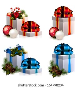 Set of Christmas boxes with gifts